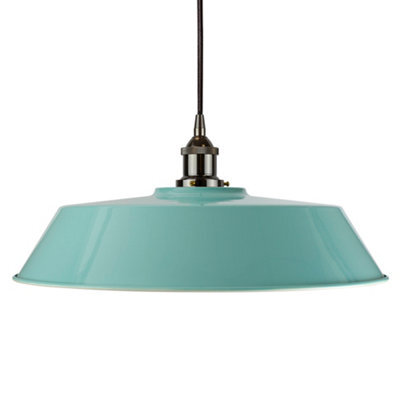 Duck Egg Blue Large Chancery Painted Dome Pendant Light With Black Nickel Lamp Holder And Black Round Cable - Se Home - image 1