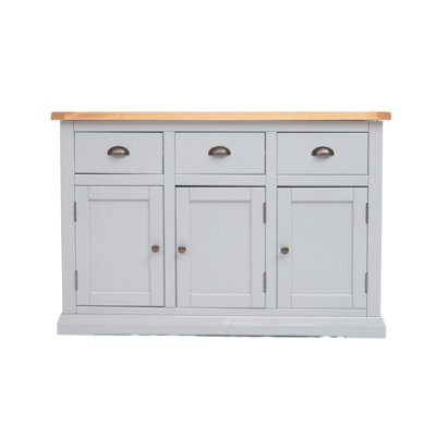 Cabinet Bits Loreo Light Grey 3 Drawer 3 Door Sideboard Brass Cup Handle - image 1