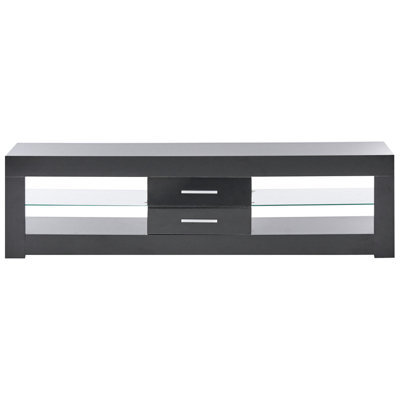 Wyld and Coco Zenith Tv Stand Black Mdf With Glass Shelves And Cable Management, W150 X D35 X H40Cm - image 1