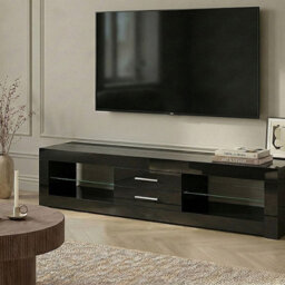 Wyld and Coco Zenith Tv Stand Black Mdf With Glass Shelves And Cable Management, W150 X D35 X H40Cm - thumbnail 2