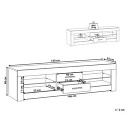 Wyld and Coco Zenith Tv Stand Black Mdf With Glass Shelves And Cable Management, W150 X D35 X H40Cm - thumbnail 4
