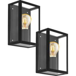 2 Pack Ip44 Black Outdoor Wall Lights With Glass Box - Modern Porch Lamps