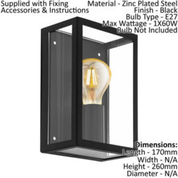 2 Pack Ip44 Black Outdoor Wall Lights With Glass Box - Modern Porch Lamps - thumbnail 2