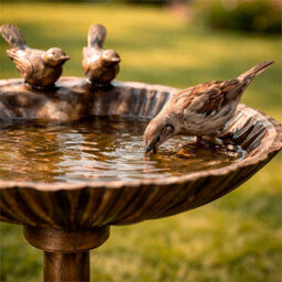 Garden Bird Bath Feeder Stand Outdoor Patio Metal Bird Feeder Bowl - thumbnail 3