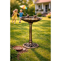 Garden Bird Bath Feeder Stand Outdoor Patio Metal Bird Feeder Bowl - thumbnail 4
