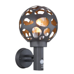 Luminosa Lighting Luminosa Hilario Pir Outdoor Globe Wall Lamp Anthracite Ip44 1X E27 Dawn Dusk Sensor