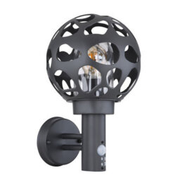 Luminosa Lighting Luminosa Hilario Pir Outdoor Globe Wall Lamp Anthracite Ip44 1X E27 Dawn Dusk Sensor - thumbnail 2