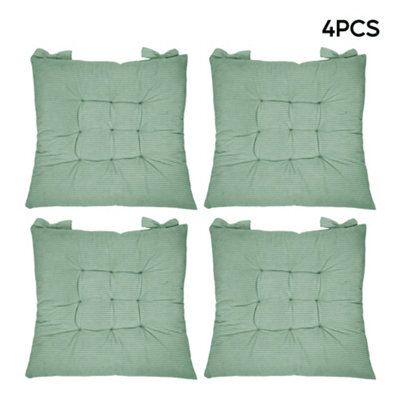Living And Home Corduroy Set Of 4 Comfortable Square Chair Cushions Seat Pad Indoor And Outdoor Green 40Cm(W) X 40Cm(D) - image 1