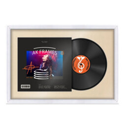 "AK Frames 25X17"" White Step Vinyl Record Frame With Ivory Mount For 12 Inch Lp Cover & Disc - Overlapped Design"