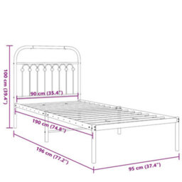 Berkfield Metal Bed Frame Without Mattress With Headboard Black 90X190Cm - thumbnail 8