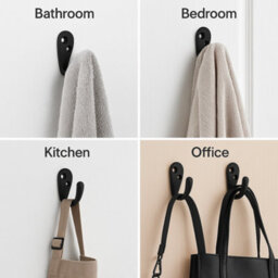 Sisi UK Matt Black Single Robe Hat And Coat Hooks Pack Of 4 Modern Wall Mounted Metal Hangers For Towels Bags Bathroom Bedroom - thumbnail 5