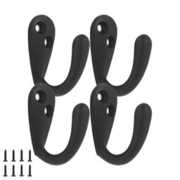Sisi UK Matt Black Single Robe Hat And Coat Hooks Pack Of 4 Modern Wall Mounted Metal Hangers For Towels Bags Bathroom Bedroom - thumbnail 1