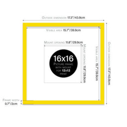 "16X16"" Yellow Picture Frame - 16X16"" Square Frame With 12X12"" Mount For 16X16""/12X12"" Pictures Moderrn Style Thin Edge, 1 Pack" - thumbnail 2