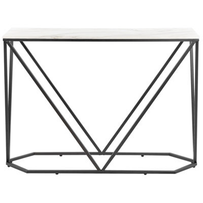 Wyld And Coco Luxeline Console Table - White Marble-Effect Mdf Top, Black Iron Legs, 100 X 30 Cm - image 1