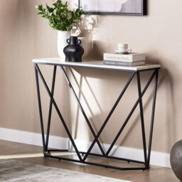 Wyld And Coco Luxeline Console Table - White Marble-Effect Mdf Top, Black Iron Legs, 100 X 30 Cm - thumbnail 2