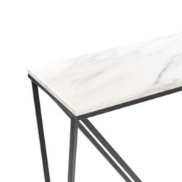 Wyld And Coco Luxeline Console Table - White Marble-Effect Mdf Top, Black Iron Legs, 100 X 30 Cm - thumbnail 5