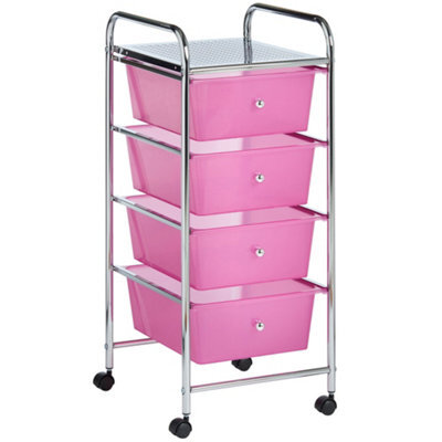 Vonhaus Storage Trolley, 4 Drawer Pink Wheeled Makeup Trolley, Durable Plastic Storage Drawers, Chrome Frame, Versatile Organiser - image 1