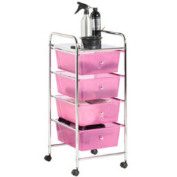 Vonhaus Storage Trolley, 4 Drawer Pink Wheeled Makeup Trolley, Durable Plastic Storage Drawers, Chrome Frame, Versatile Organiser - thumbnail 7