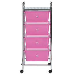 Vonhaus Storage Trolley, 4 Drawer Pink Wheeled Makeup Trolley, Durable Plastic Storage Drawers, Chrome Frame, Versatile Organiser - thumbnail 9