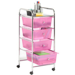 Vonhaus Storage Trolley, 4 Drawer Pink Wheeled Makeup Trolley, Durable Plastic Storage Drawers, Chrome Frame, Versatile Organiser - thumbnail 8