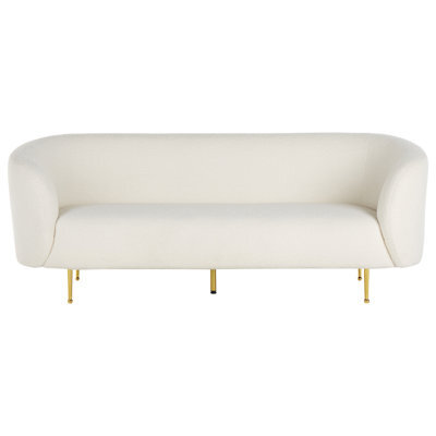 Wyld And Coco Luxenest 3-Seater Sofa White Bouclé With Gold Legs, L200 X D70 X H79Cm - image 1