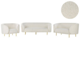 Wyld And Coco Luxenest 3-Seater Sofa White Bouclé With Gold Legs, L200 X D70 X H79Cm - thumbnail 3