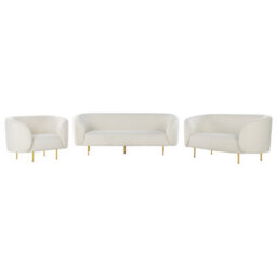 Wyld And Coco Luxenest 3-Seater Sofa White Bouclé With Gold Legs, L200 X D70 X H79Cm - thumbnail 5