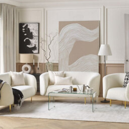 Wyld And Coco Luxenest 3-Seater Sofa White Bouclé With Gold Legs, L200 X D70 X H79Cm - thumbnail 2