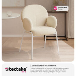 Tectake Set Of 2 Dining Chair - Bouclé Cover, Plush Padding, High Backrest  - Cream - thumbnail 5