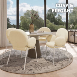 Tectake Set Of 2 Dining Chair - Bouclé Cover, Plush Padding, High Backrest  - Cream - thumbnail 7