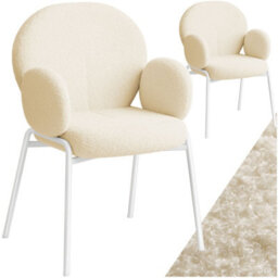 Tectake Set Of 2 Dining Chair - Bouclé Cover, Plush Padding, High Backrest  - Cream - thumbnail 1