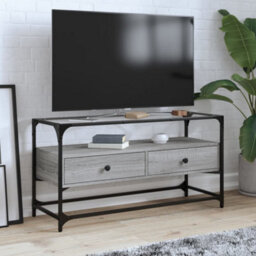 Berkfield Industrial Tv Cabinet With Glass Top Grey Sonoma 98X35X51 Cm Engineered Wood - thumbnail 2