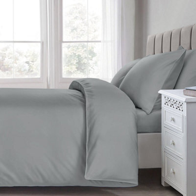 Sweet Dreams Premium Percale Cotton 200 Thread Count Oxford Pillowcase Pair - Grey