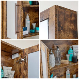 Homestylestore 600 X 650mm Dark Oak Wall Mounted Mirrored Door Bathroom Cabinet And Aged Bronze T Bar Handles - thumbnail 3