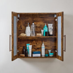 Homestylestore 600 X 650mm Dark Oak Wall Mounted Mirrored Door Bathroom Cabinet And Aged Bronze T Bar Handles - thumbnail 2
