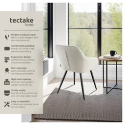 Tectake Set Of 6 Dining Chair Marilyn - Corduroy Look, Upholstered, Armchair, Continuous Backrest  - Cream/black - thumbnail 2