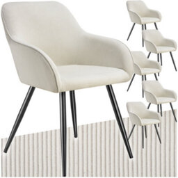 Tectake Set Of 6 Dining Chair Marilyn - Corduroy Look, Upholstered, Armchair, Continuous Backrest  - Cream/black - thumbnail 1