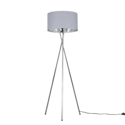 Valuelights Camden Chrome Tripod Floor Lamp With Grey/silver Shade And Bulb - image 1