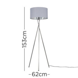 Valuelights Camden Chrome Tripod Floor Lamp With Grey/silver Shade And Bulb - thumbnail 5
