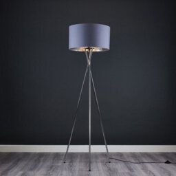 Valuelights Camden Chrome Tripod Floor Lamp With Grey/silver Shade And Bulb - thumbnail 2