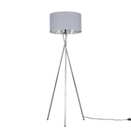 Valuelights Camden Chrome Tripod Floor Lamp With Grey/silver Shade And Bulb