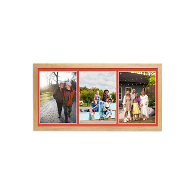 AK Frames 16X8 Navy Blue Sleek Multi Photo Frame With Poppy Red Mount - Holds 3 Apertures (3X) 7X5 Photos - image 1
