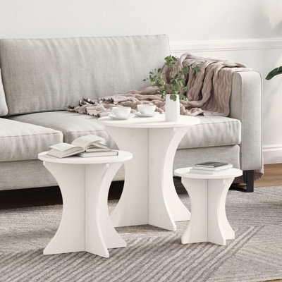 Berkfield Coffee Table 3 Pcs White Solid Pine Wood - image 1