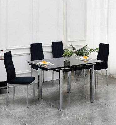 Furnizone UK Piccolo 4-Seater Extending Dining Table And 4 Monza Black Velvet Chairs - image 1