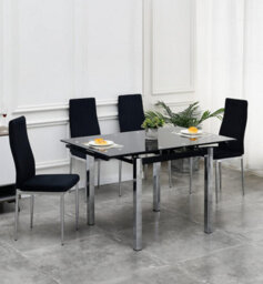 Furnizone UK Piccolo 4-Seater Extending Dining Table And 4 Monza Black Velvet Chairs - thumbnail 1