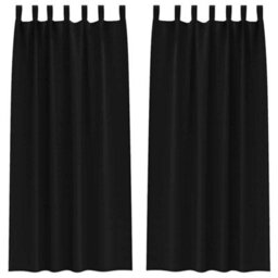 Berkfield Curtains With Curtains 2 Pcs Black Polyester - thumbnail 2