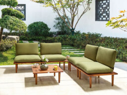 Beliani Garden Lounge Set With Table 4 Seater Frascati Modular Certified Acacia Wood Olive Green - thumbnail 2