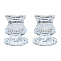 Clear Glass Candlestick Holder 6Cm - Ribbed Design (Set Of 2) - thumbnail 1