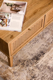 LPD Bordeaux Rattan Oak Coffee Table - Boho Chic With Luxe Gold Accents - thumbnail 3