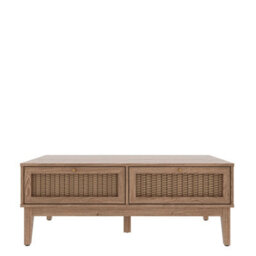 LPD Bordeaux Rattan Oak Coffee Table - Boho Chic With Luxe Gold Accents - thumbnail 2
